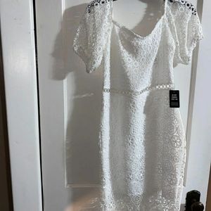 Off The Shoulder Crotchet Lace Midi Dress